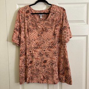 Plus Size Print Tunic Top Size 1XL Petite d&co Flowy Relaxed Fit Pink